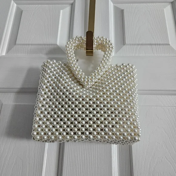 NWT A New Day Simulated Pearl Heart Beaded Mini Tote Bag - Picture 7 of 9